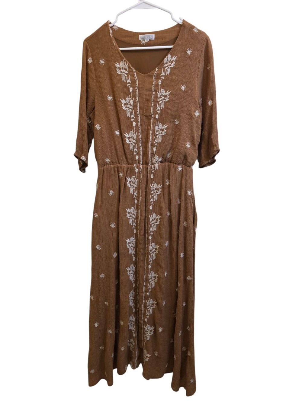 Sweet Salt Floral Embroidered Boho 3/4 Sleeve V Neck Dress VGUC Size 12